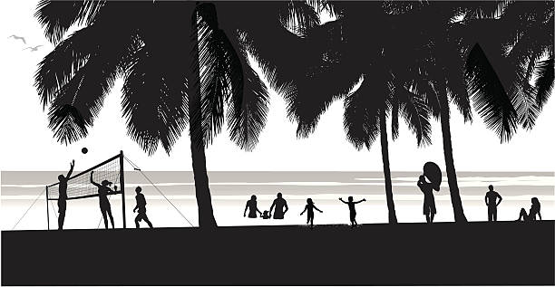 Beach Fun Vector Silhouette A-Digit beach silhouettes stock illustrations