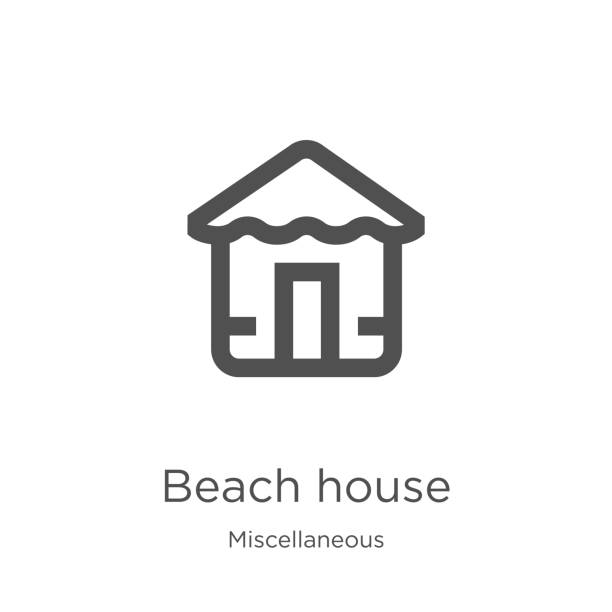ilustraciones, imágenes clip art, dibujos animados e iconos de stock de vector icono de casa de playa de colección miscelánea. línea delgada de la casa de playa silueta icono vector ilustración. contorno, línea delgada icono de la casa de playa para el diseño del sitio web y móvil, desarrollo de aplicaciones - airbnb