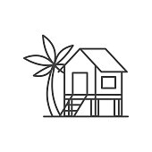 istock Beach house icon vector line style 1308573168