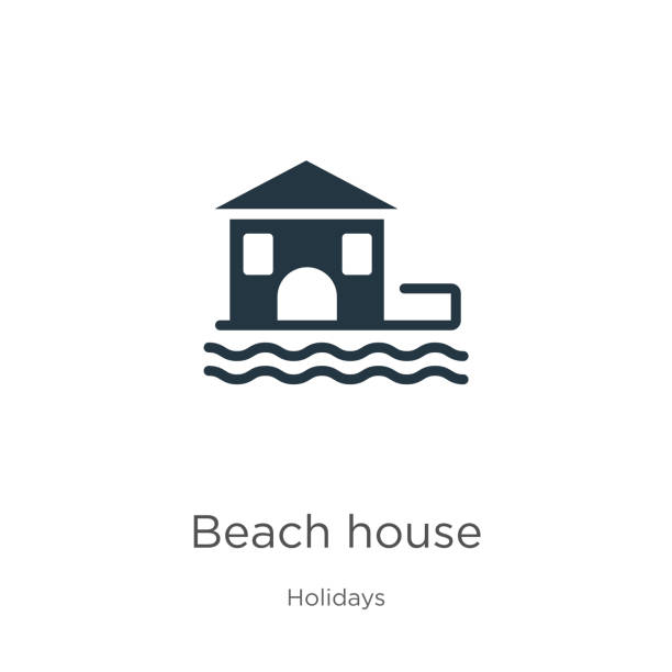 ilustraciones, imágenes clip art, dibujos animados e iconos de stock de vector de icono de la casa de la playa. icono de casa de playa plana de moda de la colección de vacaciones aislada sobre fondo blanco. la ilustración vectorial se puede utilizar para el diseño gráfico web y móvil, logotipo, eps10 - airbnb