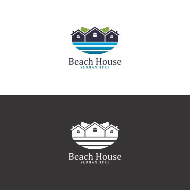 Beach House Icons in Vector Photoshop, Illustrator, coral airbnb stock illustrations