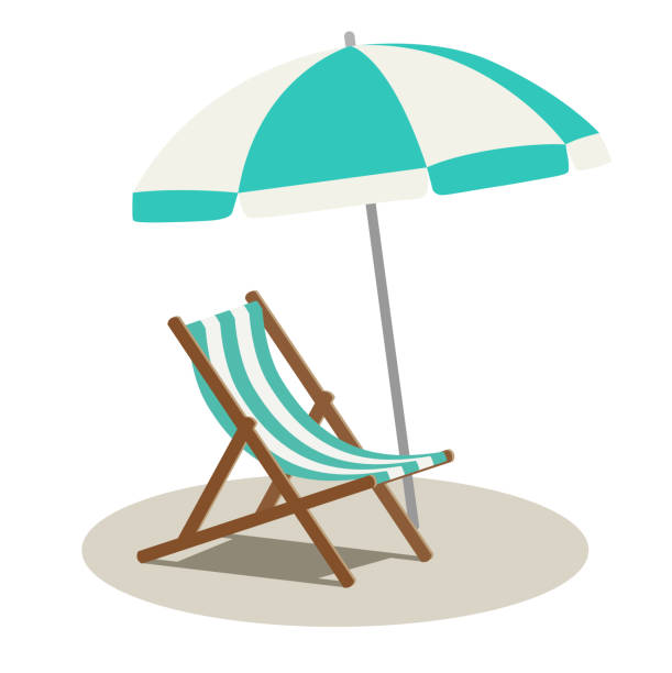 Beach parasol and beach chair Beach parasol and beach chair vacations illustrations stock illustrations