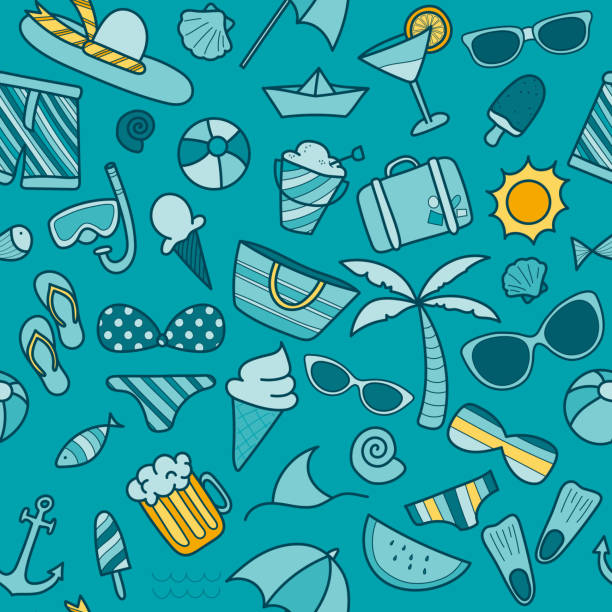 Beach seamless pattern A ditsy seamless pattern with a summer vacation theme. beach patterns stock illustrations