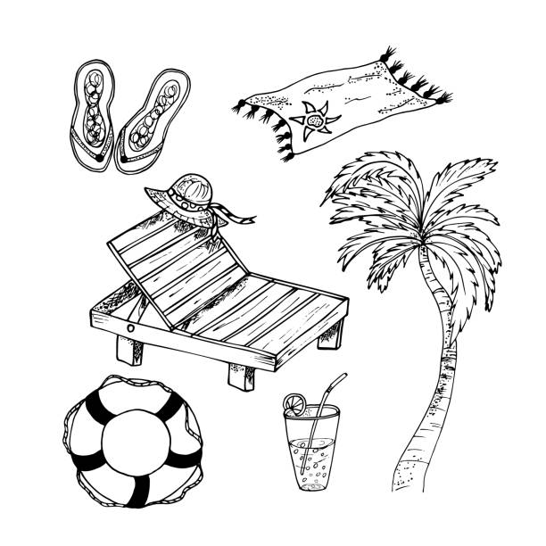 ilustrações de stock, clip art, desenhos animados e ícones de beach set - beach towel