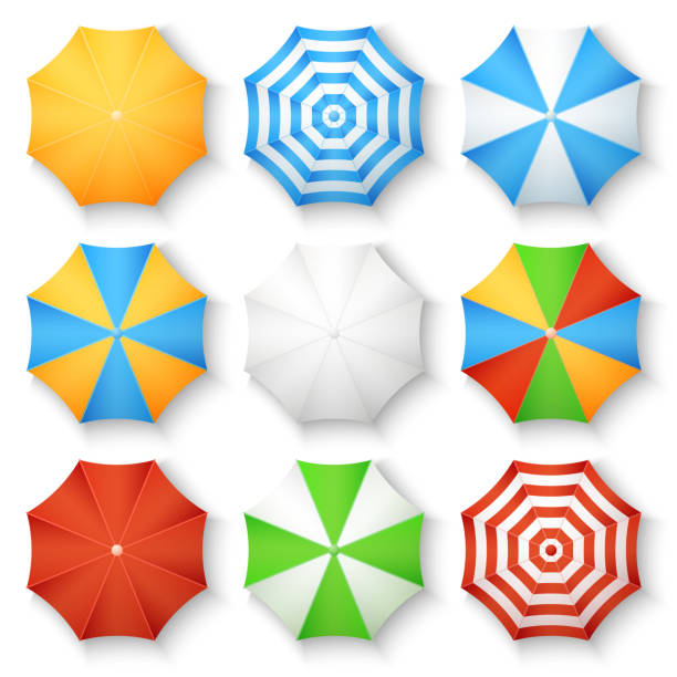 bildbanksillustrationer, clip art samt tecknat material och ikoner med beach sun umbrellas top view vector icons - parasol