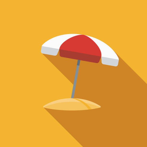 Beach Umbrella Flat Design Summer Icon with Side Shadow A colored flat design summer and beach icon with a long side shadow. Color swatches are global so it’s easy to edit and change the colors. beach umbrella stock illustrations