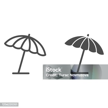 istock Beach umbrella line and solid icon, summer concept, parasol sign on white background, sun umbrella icon in outline style for mobile concept and web design. Vector graphics. 1256220351