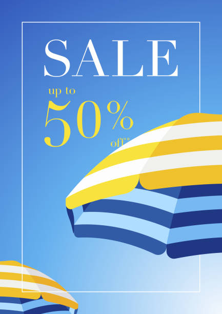Beach Umbrella Summer Sale Background These illustrated beach umbrellas would make an ideal background for your summer design project. The illustrator 10 vector file can be coloured and customized to suit your needs and scaled infinitely without any loss of quality. travel borders stock illustrations