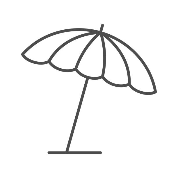 bildbanksillustrationer, clip art samt tecknat material och ikoner med beach paraply tunn linje ikon, sommar koncept, parasoll tecken på vit bakgrund, sol paraply ikon i disposition stil för mobilt koncept och webbdesign. vektorgrafik. - parasol