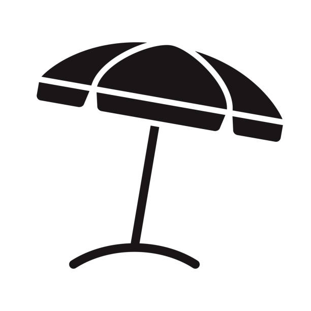 Beach Umbrella Travel Glyph Icon A black glyph icon on a transparent background. You can place onto any coloured background (no white box behind icon). File is built in CMYK for optimal printing with a 100% black fill. beach umbrella stock illustrations