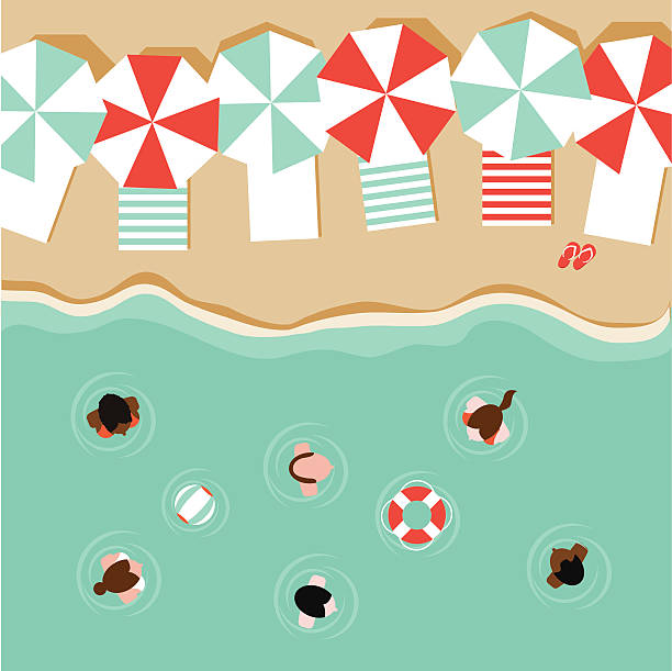 ilustrações de stock, clip art, desenhos animados e ícones de praia de guarda-chuvas e pessoas plana vector design eps 10 - beach towel