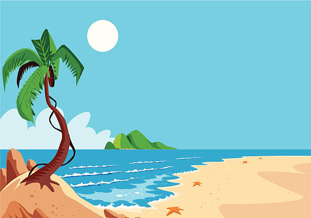 Beach Desert Island and palm desert island stock illustrations