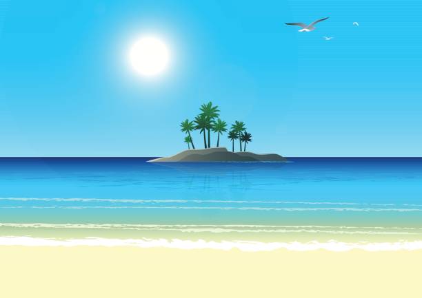 Beach Summer holidays at the beach desert island stock illustrations