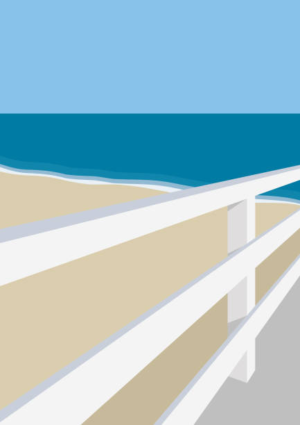 stockillustraties, clipart, cartoons en iconen met strand met pier - strandbordjes