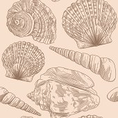 A seamless line art seashell pattern.