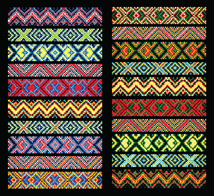 Beading Design Tribal Design Tribal Beads Bead Necklace African Beads Ethnic Seamless Pattern Embroidery Cross Squares Diamonds Chevrons Beads Bracelet Ribbon Lace Bead Weaving Stock Illustration Download Image Now Istock