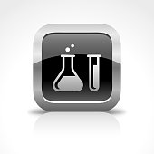 An illustration of beaker and test tube glossy icon for your web page, presentation, apps & design products. Black & white design and has a metal frame that makes it look dazzling. Vector format can be fully scalable & editable.