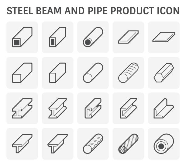 beam pipe icon Steel beam and pipe product icon for construction and industry work. metal icons stock illustrations