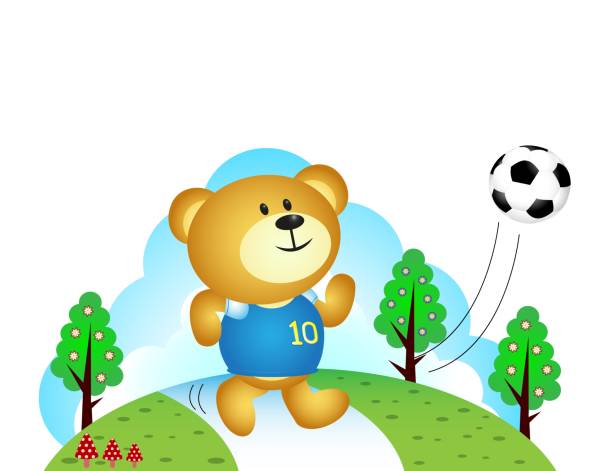 illustrations, cliparts, dessins animés et icônes de ours garçon jouant au soccer - panda foot