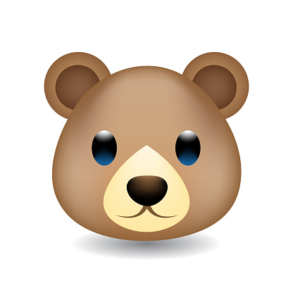 Vector illustration of the face of a brown bear cartoon. Bear head emoji isolated on white background. Bear Face Vector Flat Icon.