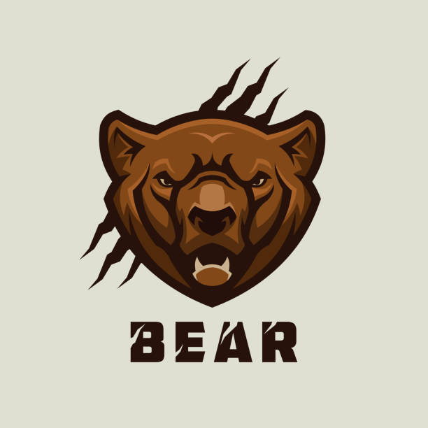 Bear head. Stylized grizzly bear vector mascot. Stylized bear head. Roaring grizzly bear - vector character mascot. bear growling stock illustrations