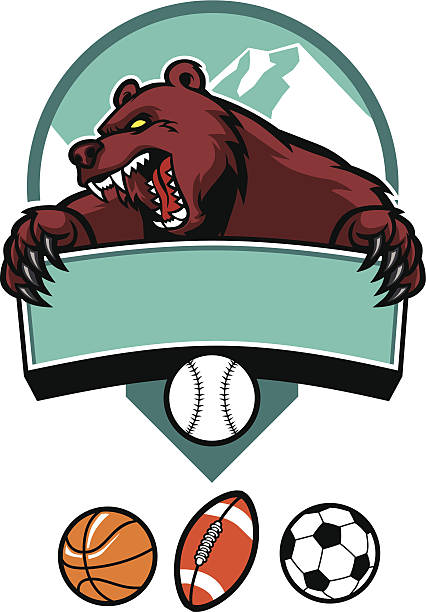 bear mascot vector of sport bear mascot with blank sign and various of sport ball bear growling stock illustrations