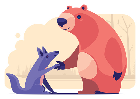 bear meeting wolf and shaking hands