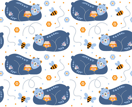 Bear seamless pattern nursery print honey bee