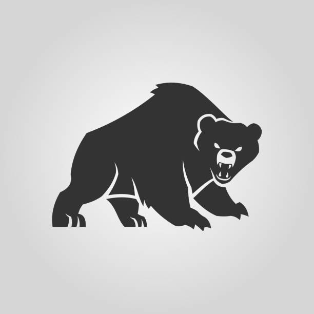 Bear silhouette. Angry bear with open mouth. Growling bear silhouette. Angry bear with open mouth - cut out vector icon. bear growling stock illustrations