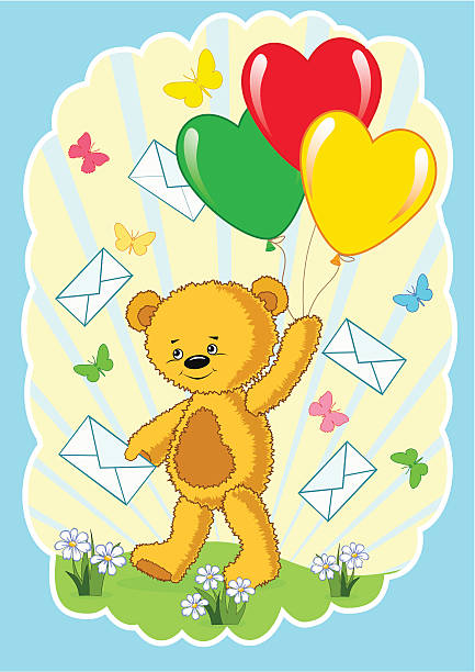 ilustraciones, imágenes clip art, dibujos animados e iconos de stock de bear con globos. dibujos animados. - teddy ray