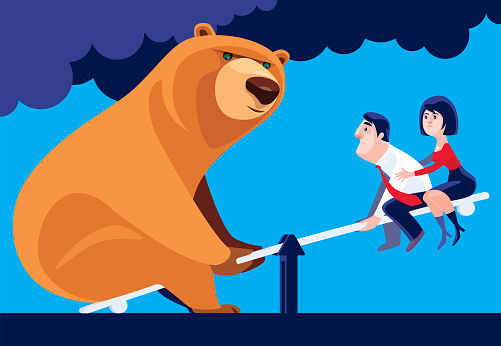 bear with couple at seesaw