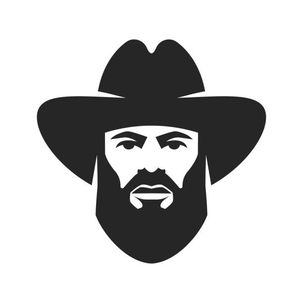 illustrations, cliparts, dessins animés et icônes de barbu de cowboy au chapeau. cool man américain - portrait agriculteur
