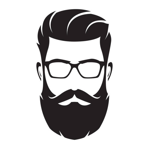 ilustrações de stock, clip art, desenhos animados e ícones de bearded man's face, hipster character. fashion silhouette, avatar, emblem, icon, label. vector illustration. - barba