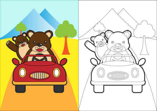 stockillustraties, clipart, cartoons en iconen met beren kleurplaten boek of pagina autorijden - piggyback funny