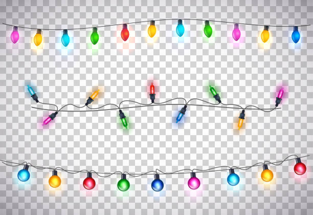 ilustraciones, imágenes clip art, dibujos animados e iconos de stock de luces de la hermosa navidad sobre fondo transparente - christmas lights