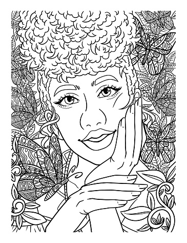 Beautiful Afro American Girl Adult Coloring Page