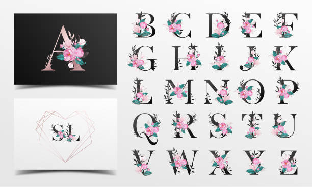 Beautiful alphabet collection decorated with floral watercolor style vector art illustration
