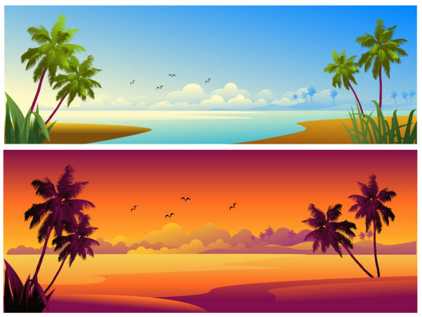 Beautiful Beach Backgrounds/Banners vector art illustration
