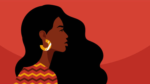 美麗的黑人女人年輕的非洲裔美國人年輕女子與美麗的臉和頭髮的肖像。側視圖。隔離在粉紅色背景上。 - 非裔美國人種 插圖 幅插畫檔、美工圖案、卡通及圖標