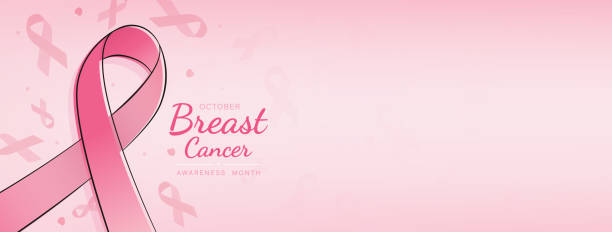 Beautiful breast cancer awareness campaign banner with ribbon symbol on pink gradient banner background and space for text vector art illustration