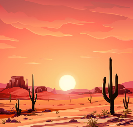 Beautiful Desert Sunset Background Stock Illustration - Download Image ...