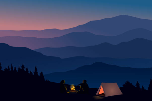 Beautiful Evening landscape vector art illustration