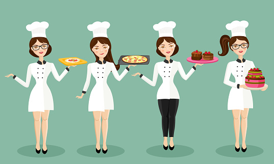 Beautiful Female Chef Character Set Stock Vector Illustrations