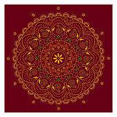 Beautiful festive mandala on red. EPS 10 file is made in RGB color. File is organised in groups and layers. No clipping mask.