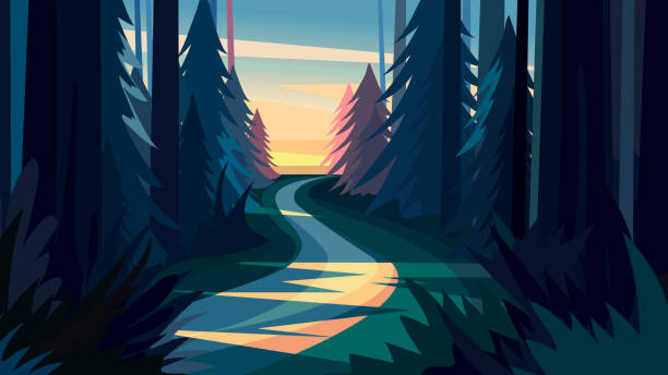 Beautiful forest landscape. Beautiful forest landscape. Natural scenery in cartoon style. nature path stock illustrations