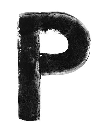 Beautiful gently diluted and artistically unpainted capital letter P - abstract illustration in vector with original details with spongy texture and slight irregularities and transparencies - single object created by one line on white background