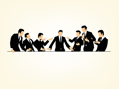 Beautiful graphic illustration design vector of business man team meeting discussion.