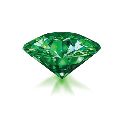 Beautiful green gem emerald on white background.