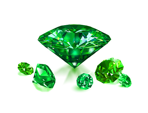 Beautiful green gems emeralds on white background. Vector illustration.