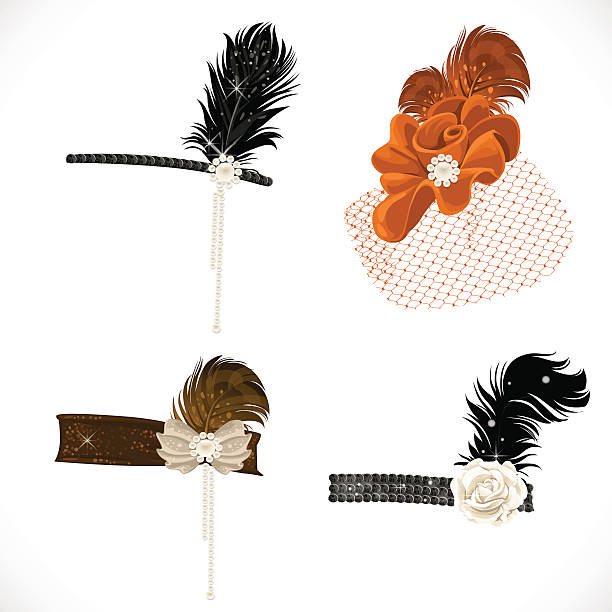 깃털이 달린 아름다운 머리띠와 모자 - 머리밴드 stock illustrations
